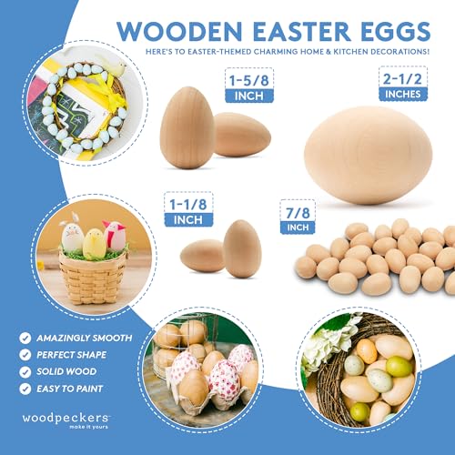 Unfinished Wood Easter Craft Eggs 1-1/8 inch, Pack of 24 Small Wooden Craft Eggs for Decorating and Easter Egg Ornaments, by Woodpeckers