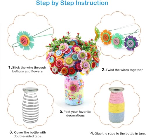 Korilave Crafts for Girls Ages 6-8 Make Your Own Flower Bouquet with Buttons and Felt Flowers, Art and Crafts for Kids Ages 8-12, DIY Personalized - WoodArtSupply