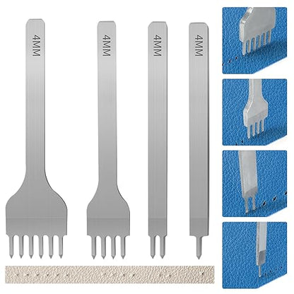 Amogto Prong Punch Tool Set, 1/2/4/6 Leather Hole Punch Tool, 4pcs Prong Row Hole Punch DIY Lacing Stitching Chisel Set Leather Craft Kits - WoodArtSupply