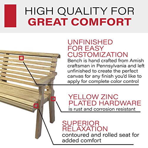 CAF Amish Heavy Duty 800 Lb Roll Back Pressure Treated Garden Bench (4 Foot, Unfinished) Amish Casual