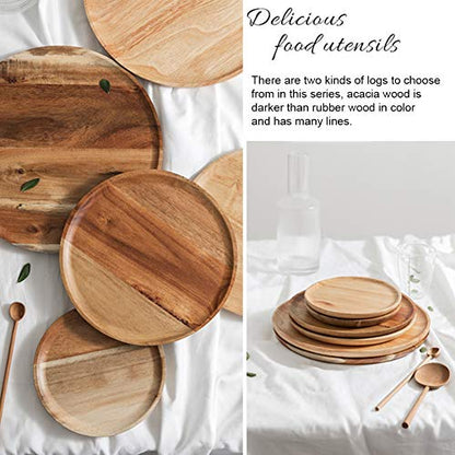 Tray, Wooden Serving Pan Trays Dishes Round Wood Platter Decor for Coffee Tea Cocktail Bread Breakfast Dinner Fruit Food Supplies for Home Resturant