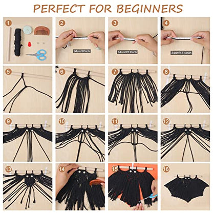 FREEBLOSS 3 Set DIY Macrame Wall Hanging Kit Bat Macrame Kit for Beginners Bat Wall Hanging Ornaments with Step by Step Tutorial - WoodArtSupply