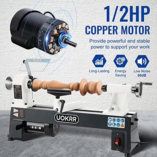 UOKRR Benchtop Wood Lathe 10" x 18" Wood Lathe Machine 5 Variable Speeds 500/750/1150/1800/3200RPM Mini Wood Turning Lathe for Woodworking 1/2HP - WoodArtSupply