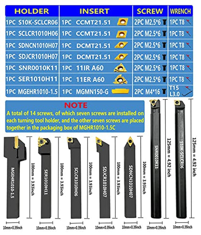 ASZLBYM 3/8" 10mm Shank Indexable Carbide Lathe Turning Tool Holder Set Cutting Tools for Turning Grooving Threading Boring Bar with Carbide Turning - WoodArtSupply