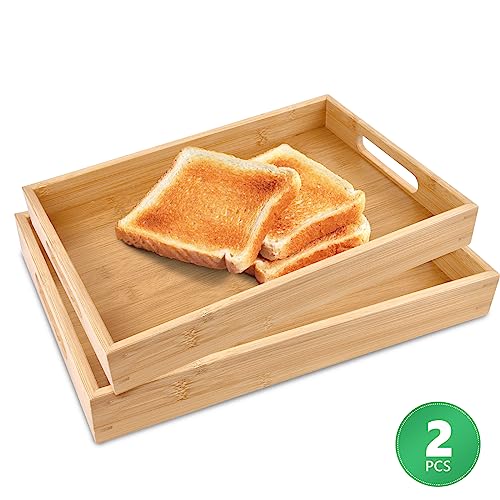 Sgigiul Bamboo Dinner Food Trays for Eating On Couch Party Platters for Serving Food Decorative Tray for Kitchen Counter Rectangle(15.74" Lx11.2”W Sgigiul