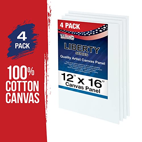 U.S. Art Supply 12 X 16 inch Professional Artist Quality Acid Free Canvas Panel Boards for Painting 4-Pack (1 Full Case of 4 Single Canvas Board - WoodArtSupply