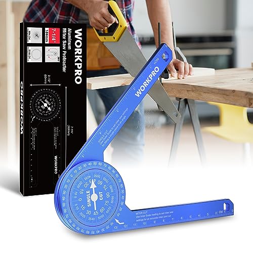 WORKPRO Aluminum Miter Saw Protractor, 7.3 Inch Angle Finder Featuring Precision Laser Engraved Scales for Inside and Outside Corner, Carpenters, - WoodArtSupply