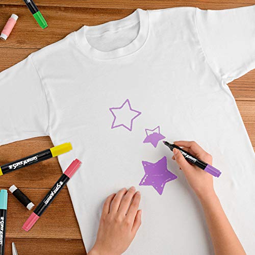US Art Supply Super Markers 20 Unique Colors Dual Tip Fabric & T-Shirt Marker Set-Double-Ended with Chisel Point and Fine Point Tips - 20 Permanent