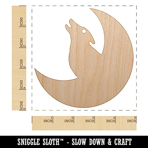 Wolf Howling with Moon Unfinished Craft Wood Holiday Christmas Tree DIY Pre-Drilled Ornament Sniggle Sloth