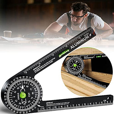 Miter Saw Protractor,Aluminum Protractor Angle Finder with Level Gauge High Precision Laser Inside & Outside Miter Angle Finder for Angle Finder