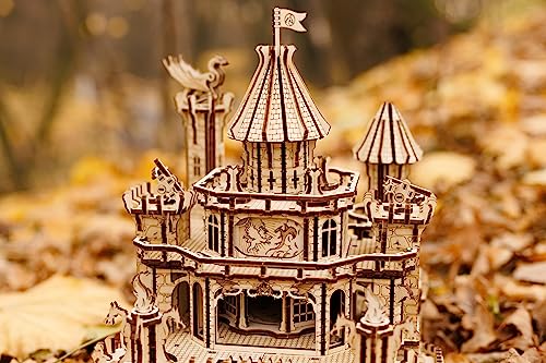 Moveable 3D Dragon Castle Wooden Puzzle with Red LED - Engaging DIY Experience for All Ages Wood Trick