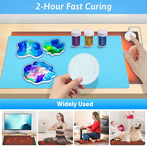 Large Resin Heating Mat with Cover and Timer, 4-Hour Auto Shut-Off Fast Resin Curing Machine, 23.6 x 14.2 Inches Heating Pad for Resin Projects, DIY - WoodArtSupply