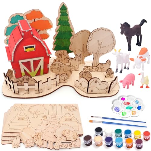FUNCREVITY Wooden Arts and Crafts Kits for Kids Boys Girls Paint Your Own Farm Toys DIY Kids Activities Painting Kits Christmas Birthday Gift Ages 3 4 5 6 7 8 Years Old