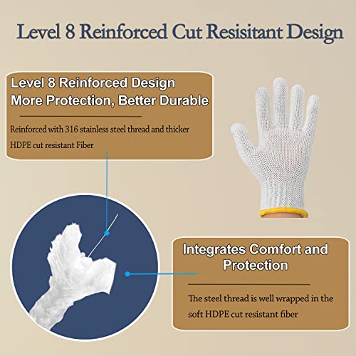 Dowellife Level 8 Reinforced Cut Resistant Gloves Food Grade, Mandoline Protective Gloves, Knife Safety Gloves for Meat Cutting, Oyster Shucking, Dowellife