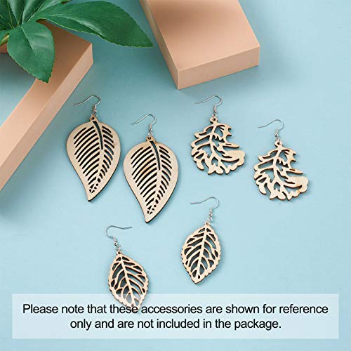 FASHEWELRY 80Pcs Unfinished Leaf Wooden Earrings Pendants 8 Styles Natural Filigree Hollow Wood Leaf Charms with 80Pcs Jump Rings & 80Pcs Earring - WoodArtSupply