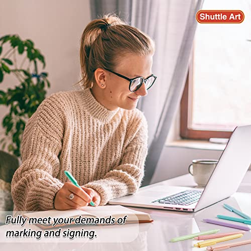 Shuttle Art Ballpoint Pens, 15 Pack Pastel Retractable Black Ink Ball Point Pens, Cute Pens 1.0mm Medium Point Quick Drying for Writing Journaling Shuttle Art