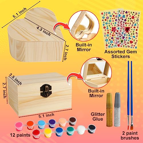 SUPREME XMAS Crafts for Girls Ages 8-12, 2 Pack Paint Your Own Wooden Jewelry Box Kit Arts and Crafts Kit for Kids Ages 4-6 6-8 Creative DIY Activity - WoodArtSupply