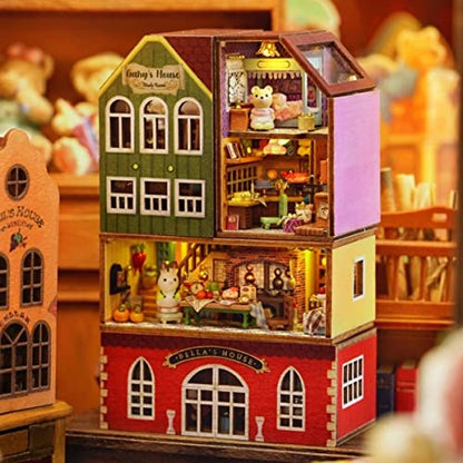 CUTEROOM DIY Miniature Dollhouse Kits, New DIY Mini Rabbit Town Casa Wooden Doll Houses Miniature Building Kits with Furniture Dollhouse Toys for