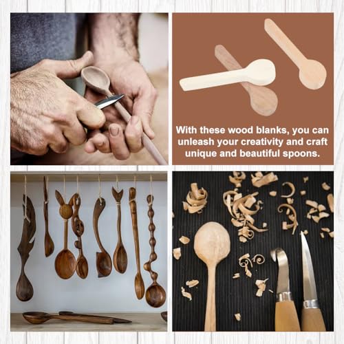 OLYCRAFT 6pcs Wood Carving Spoon Blank Spoon Carving Kit Unfinished Wood Blocks Walnut Wood Blank Spoon Wooden Carving Blocks for Whittler Beginners