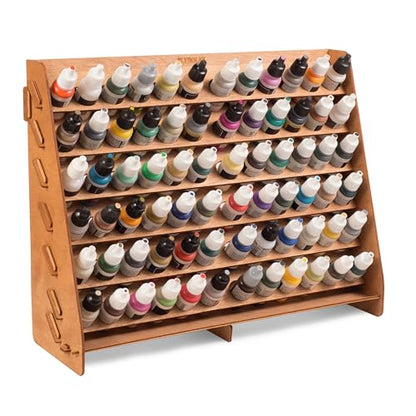 Plydolex Wooden Paint Organizer for 74 Bottles of Paints and 14 Paint Brushes - Paint Rack Organizer with 2 Cabinets for Art Tools and 6 Miniature