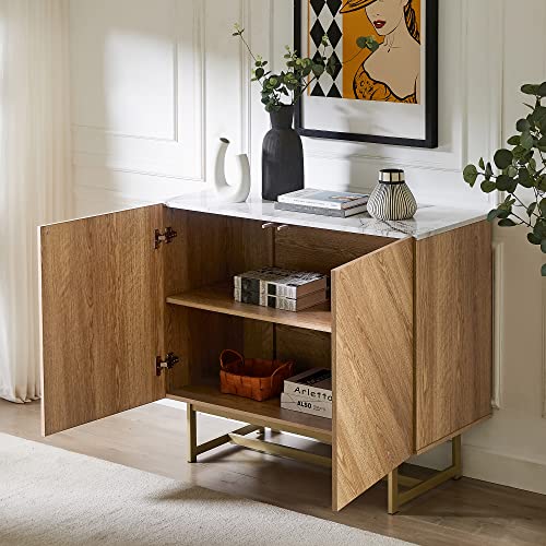 roomfitters 39" Modern Sideboard Buffet Cabinet, Herringbone Pattern Mid-Century Credenza with Doors, Media Console with Storage, Wine Cabinet for roomfitters