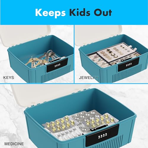 SereneLife Lockable Storage Container Bin, 1 Gallon Capacity Heavy Duty Storage Box with Combination Lock, Blue SereneLife