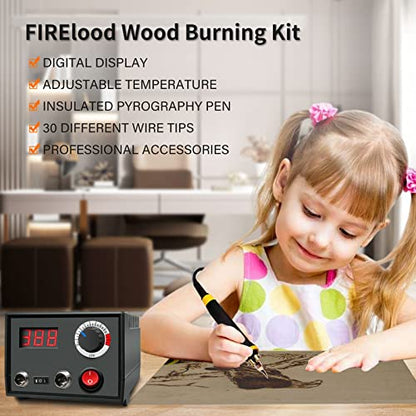 FIRElood Pyrography Wood Burning Kit Professional Wood Burner Tool Dual Pen 30 Tips - WoodArtSupply