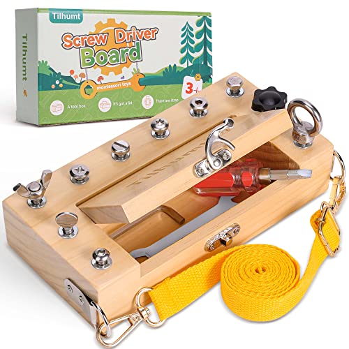 Tilhumt Montessori Screwdriver Board Set for Kids, Storage Wooden Toddler Real Tools Preschool Toys Fine Motor Skills Toys for 3 4 5 Year Old