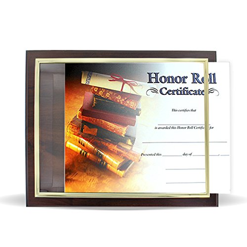 SHOP AWARDS AND GIFTS 8.5 x 11 Certificate Frame Holder, Slide In Wall Plaque Display, 10-1/3 x 13 Inch Frame, Walnut with Gold Border SHOP AWARDS AND GIFTS