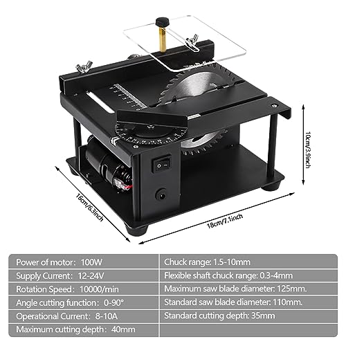 Multi-Functional Table Saw,200W Mini Desktop Electric Saw Cutter Speed & Angle Adjustable for Wood Plastic Acrylic Cutting