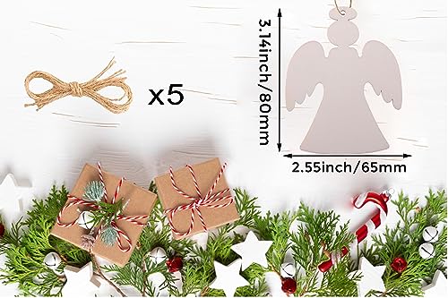50PCS Unfinished Christmas Wooden Angel Ornaments Wooden Angel for Crafts Hanging Angel Wood Decoration Christmas Crafts Wood Slices Wooden Ornament BESPMOSP