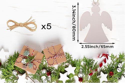 50PCS Unfinished Christmas Wooden Angel Ornaments Wooden Angel for Crafts Hanging Angel Wood Decoration Christmas Crafts Wood Slices Wooden Ornament