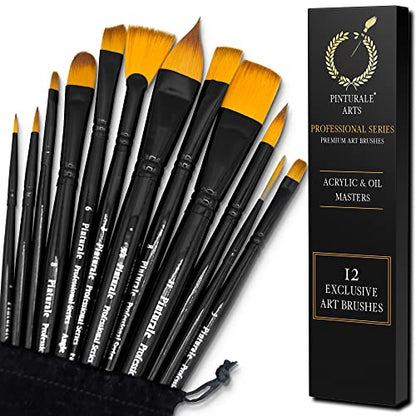 Pinturale Arts Set of 12 Brushes for Acrylic & Oil Painting | Acrylic & Oil Masters | Acrylic Paint Brush Set | Handmade Professional Oil Paint Brush - WoodArtSupply