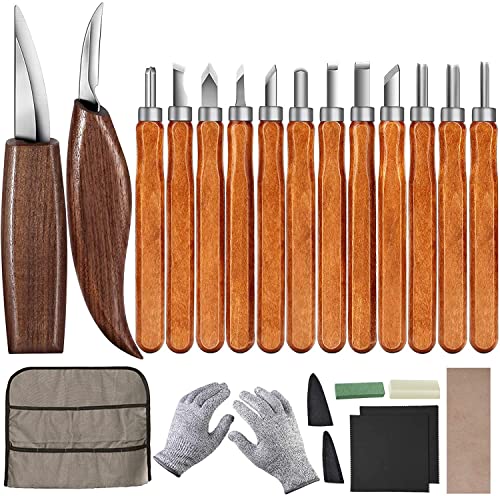 Wood Carving Tools Set, Wood Carving Hand Tools for Beginners with Whittling Knife Detail Wood Carving Knife and 12pcs SK2 Carbon Steel Wood Carving