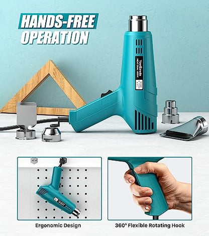 Yeegewin Heat Gun Dual Temperature Settings 800℉&1112℉, Heavy Duty Hot Air Gun Kit with 4 Nozzles, Overload Protection for Crafts, Stripping Paint, Shrinking Tube and PVC