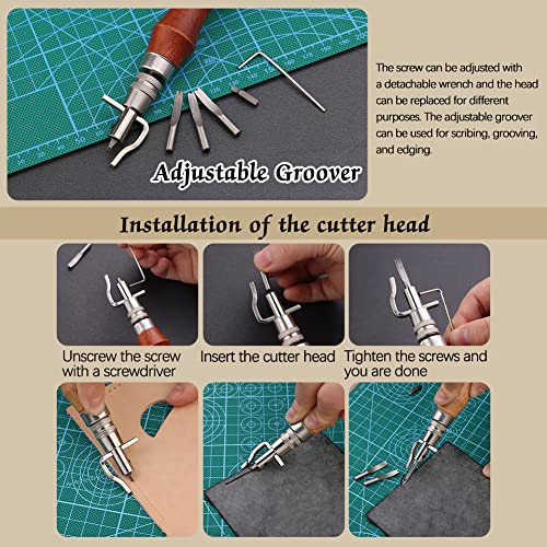 Leather Working Tools Leather Craft Kits Leather Sewing Tools with Storage Bag Cutting Mat Stamping Tool Prong Punch Waxed Thread Stitching Groover JUPEAN