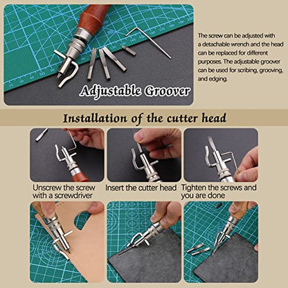 Leather Working Tools Leather Craft Kits Leather Sewing Tools with Storage Bag Cutting Mat Stamping Tool Prong Punch Waxed Thread Stitching Groover - WoodArtSupply