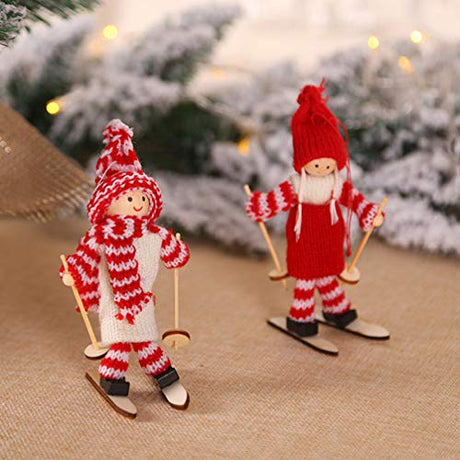 Amosfun Wood Figurine Decor 5PCS Christmas Ski Doll Ornaments Wooden Christmas Christmas Tree Hanging Decorations Pendants Holiday Shop Window Home Amosfun