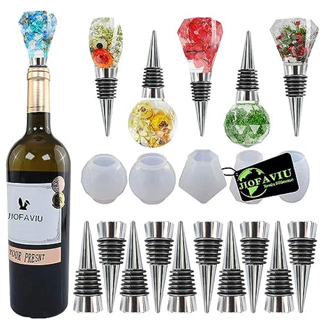 JOFAVIU 15 Pcs Resin Wine Bottle Stoppers Molds Set, Wine Stopper Silicone Molds for Epoxy Resin, Stopper Epoxy Resin Silicone Molds Set Kits (5 Jiofaviu