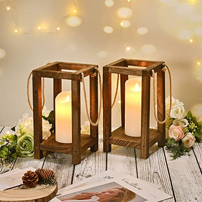 Yorkmills Wedding Lantern Candle Holders for Table Centerpiece Set of 2, Farmhouse Decor Hanging Wooden Candle Holder for Flameless Candles, Rustic - WoodArtSupply