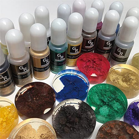 GR Metallic Alcohol Ink Set -16 Metallic Colors Alcohol Based Ink for Resin Art, Fluid Art,Resin Craft,Resin Petri Dish，Alcohol Ink Paint for GR DZPLUS