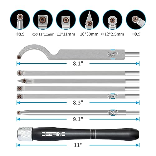 DEEFIINE Carbide Wood Lathe Turning Tools, Quick Replacement Turning Tools Kit, Full Size Rougher And Finisher Swan Neck Hollowing Tools For DEEFIINE