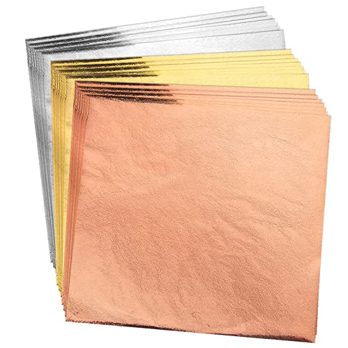 200pcs BUBIMON Imitation Rose Silver Gold Leaf Sheets Gold Foils Sheets Nail Foil for Paint, Resin, Nails, Jewelry, Slime, Arts, Gilding Crafting, Bubimon