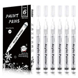 Paint Pens White Marker 6 Pack,0.7mm Acrylic White Permanent Marker,White Paint Pens for Rock Painting Stone Ceramic Glass Wood Plastic Glass Metal PHOSEA