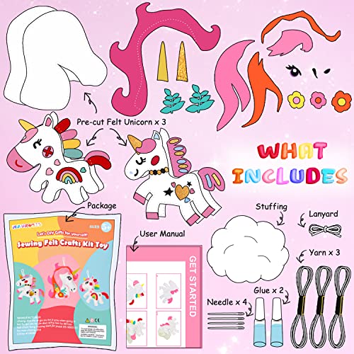 MAOROSIS Unicorn Sewing Kit for Beginner Kids Arts & Crafts 5-12 Years Girls Gift, Easy DIY Projects Unicorn Crafts Stuffed Animal Felt Plushie for - WoodArtSupply