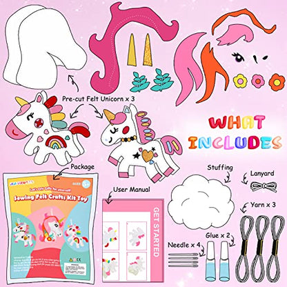 MAOROSIS Unicorn Sewing Kit for Beginner Kids Arts & Crafts 5-12 Years Girls Gift, Easy DIY Projects Unicorn Crafts Stuffed Animal Felt Plushie for - WoodArtSupply