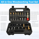 Rocaris 26 Pack Woodworking Chamfer Drilling Tools, Including Countersink Drill Bits, Wood Plug Cutter, Step Drill Bit, Center Punch, L-Wrench Rocaris