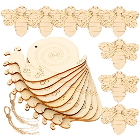 ARTIBETTER 20pcs DIY Pendant Unfinished Wood Animal Shapes Unfinished Wood Crafts Wood Drawing Pendant Snail Hand Painting Pendant Delicate Cutouts ARTIBETTER