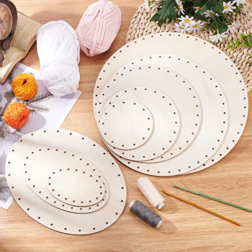 PH PandaHall 8pcs Basket Bottom for Rattan, 8 Styles Round/Oval Wooden Basket Base Set Basket Cane Wicker Woven Board with 3mm Pre-Drilled Holes for PH PandaHall