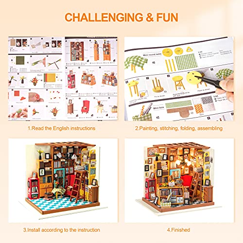 RoWood DIY Miniature Dollhouse Kit, 1:24 Scale Tiny House Building Kits - Sam's Study Rowood